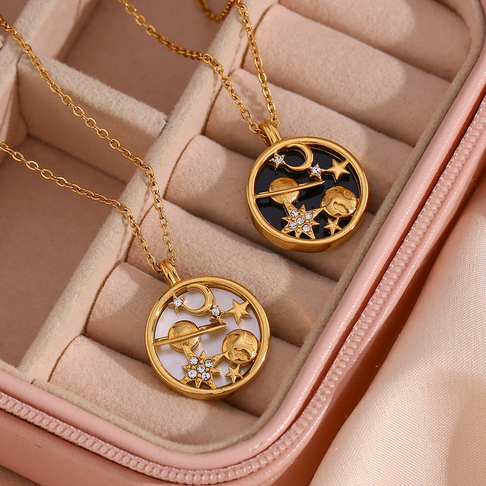 2+ Moon Star Shell Round Pendant Necklaces