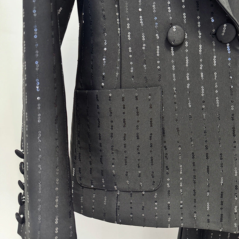 Sequin Blazer And Pants Set Stylish Casual Outfit