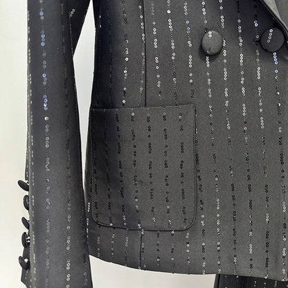 Sequin Blazer And Pants Set Stylish Casual Outfit