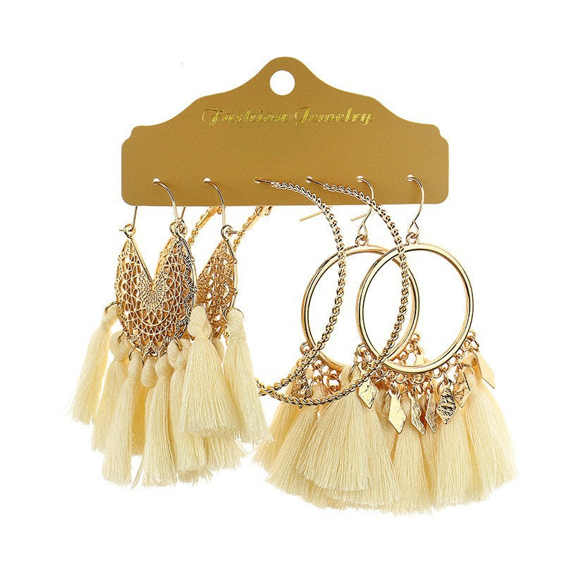Bohemian Gold Circle Tassel Earrings Jewelry Set