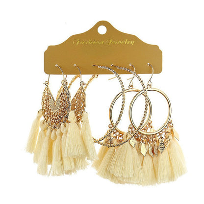 Bohemian Gold Circle Tassel Earrings Jewelry Set