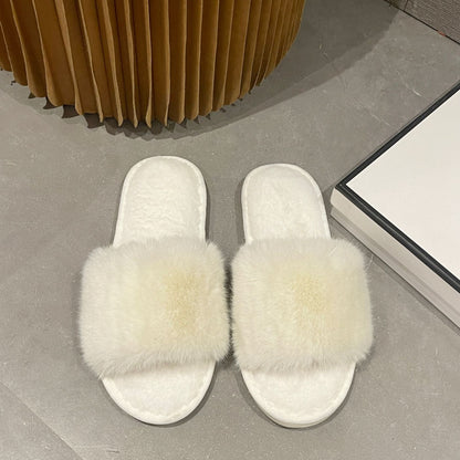 Solid Color Plush Open-Toe Slippers