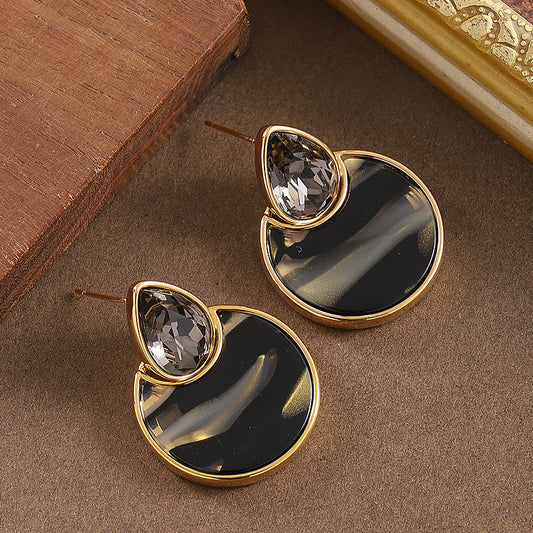 Geometric Round Mosaic Crystal Earrings With 18K Gold Plating