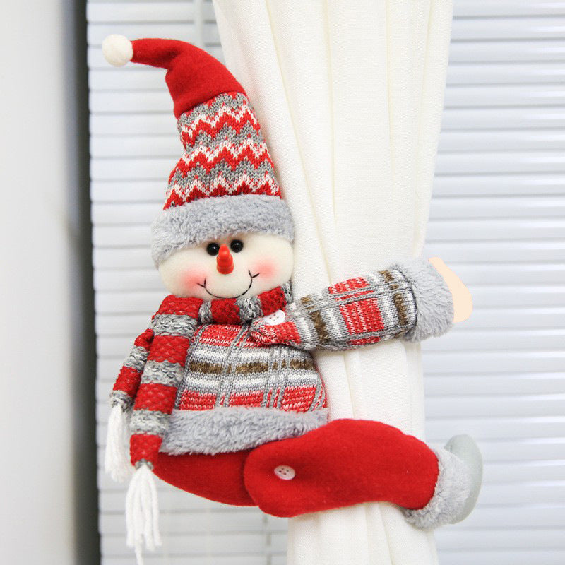 2pcs Cartoon Snowman Santa Christmas Curtain Tiebacks