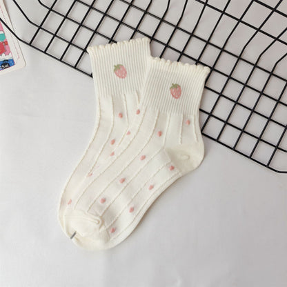 Rufia - Strawberry &amp; Heart Pattern Crew Socks