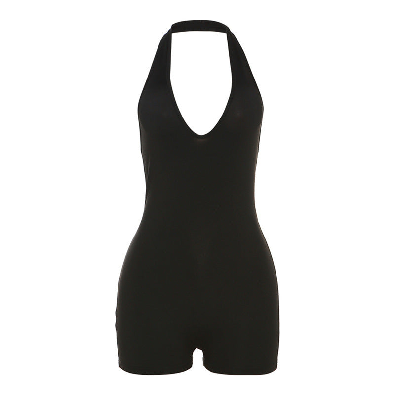 Summer Casual Sexy Halter Neck High-Waisted Bodysuit Shorts