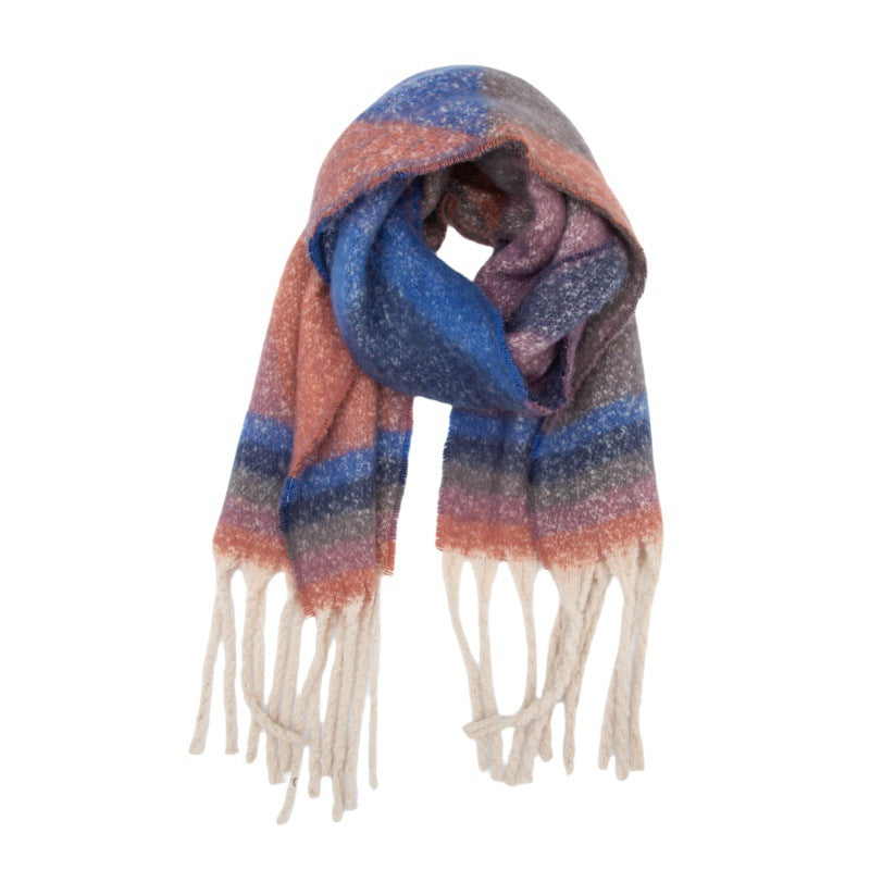 Winter Cozy Tassel Color Block Warm Scarf
