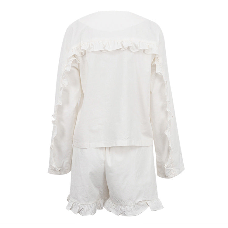 Summer Casual Two-Piece Set Beige Long Sleeve Shirt and High Waist Shorts