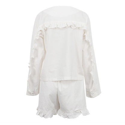 Summer Casual Two-Piece Set Beige Long Sleeve Shirt and High Waist Shorts