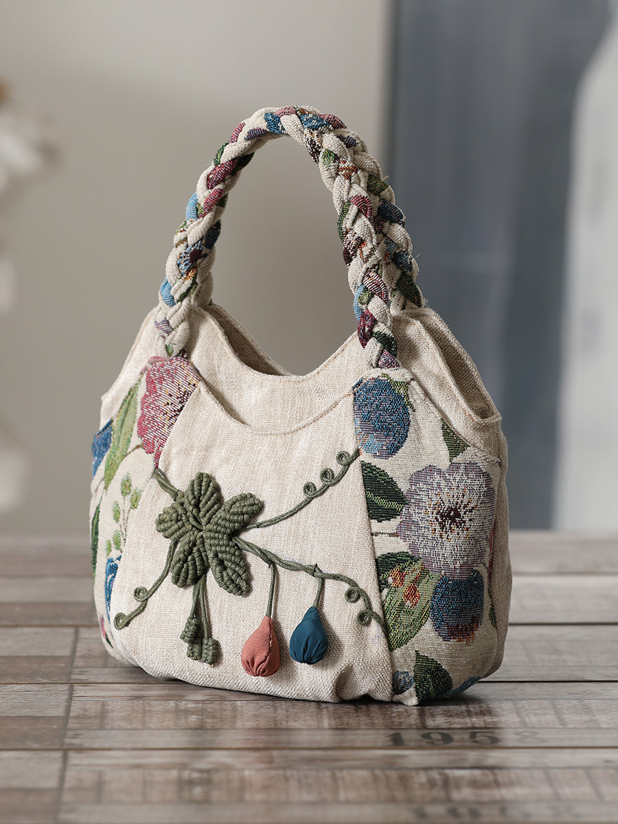 Ethnic Style Hand-Woven Canvas Bag Multi-Compartment Handbag Casual Style Multi-Compartment Handbag Zipper Women'S Cloth Bag
