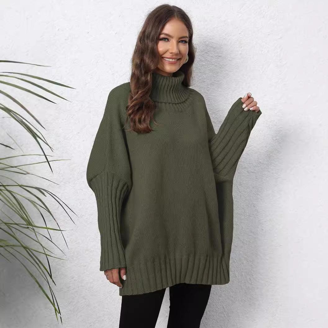 Loose Fit High Neck Knit Sweater In Solid Colors