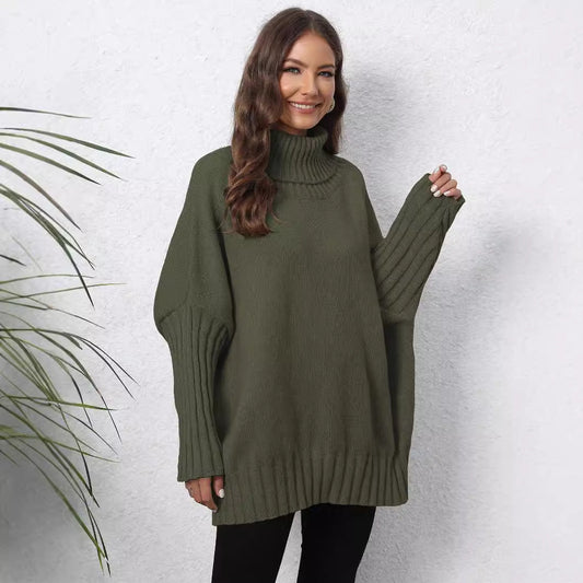 Loose Fit High Neck Knit Sweater In Solid Colors