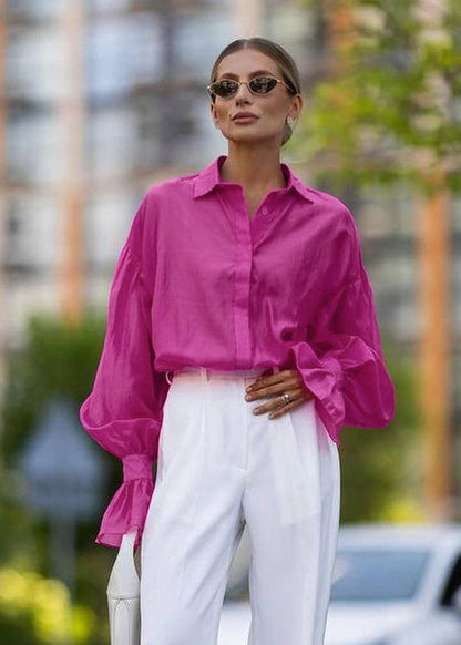 Sheer Oversized Button Up Shirt Lightweight Fabric
