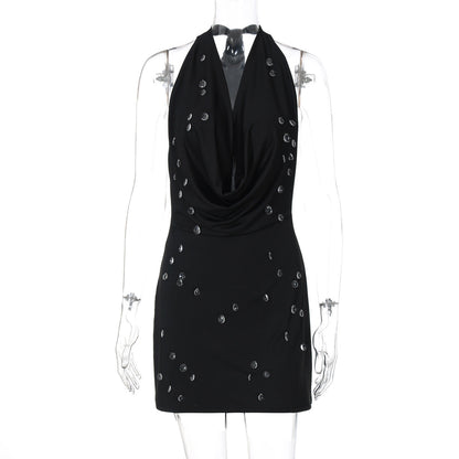 Sleeveless Backless Bodycon Dress with Beading for Women