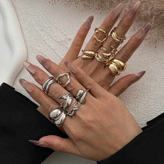 Fashionable Metal Liquid Lava Open Ring Set Geometric Style