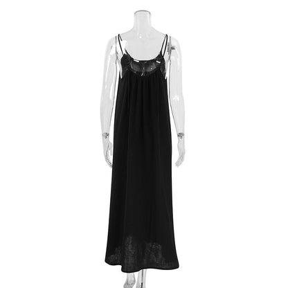 String Shoulder Split Sleepwear Dress