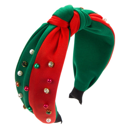 Christmas Pearl Headband with Rhinestones for Women