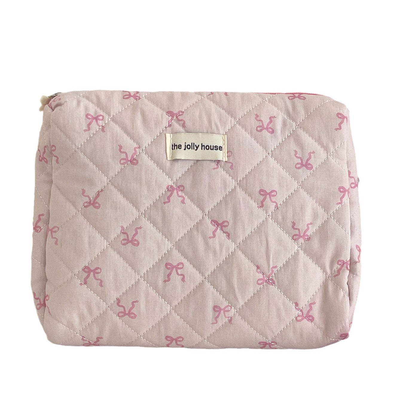 Pink Ribbon Bow Makeup Bag Quilted Pouch