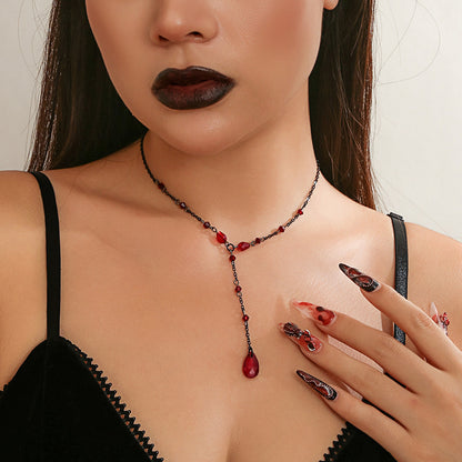 Gothic Vintage Blood Tear Drop Fringe Necklace For Women