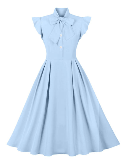 Vintage Style Ruffled Sleeve Belted Midi Dress
