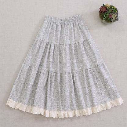 Sweet Floral Print A-Line Midi Skirt with Elastic Waist