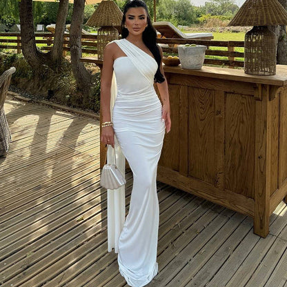 Chic Solid Color Halter Neck Dress With Backless Design