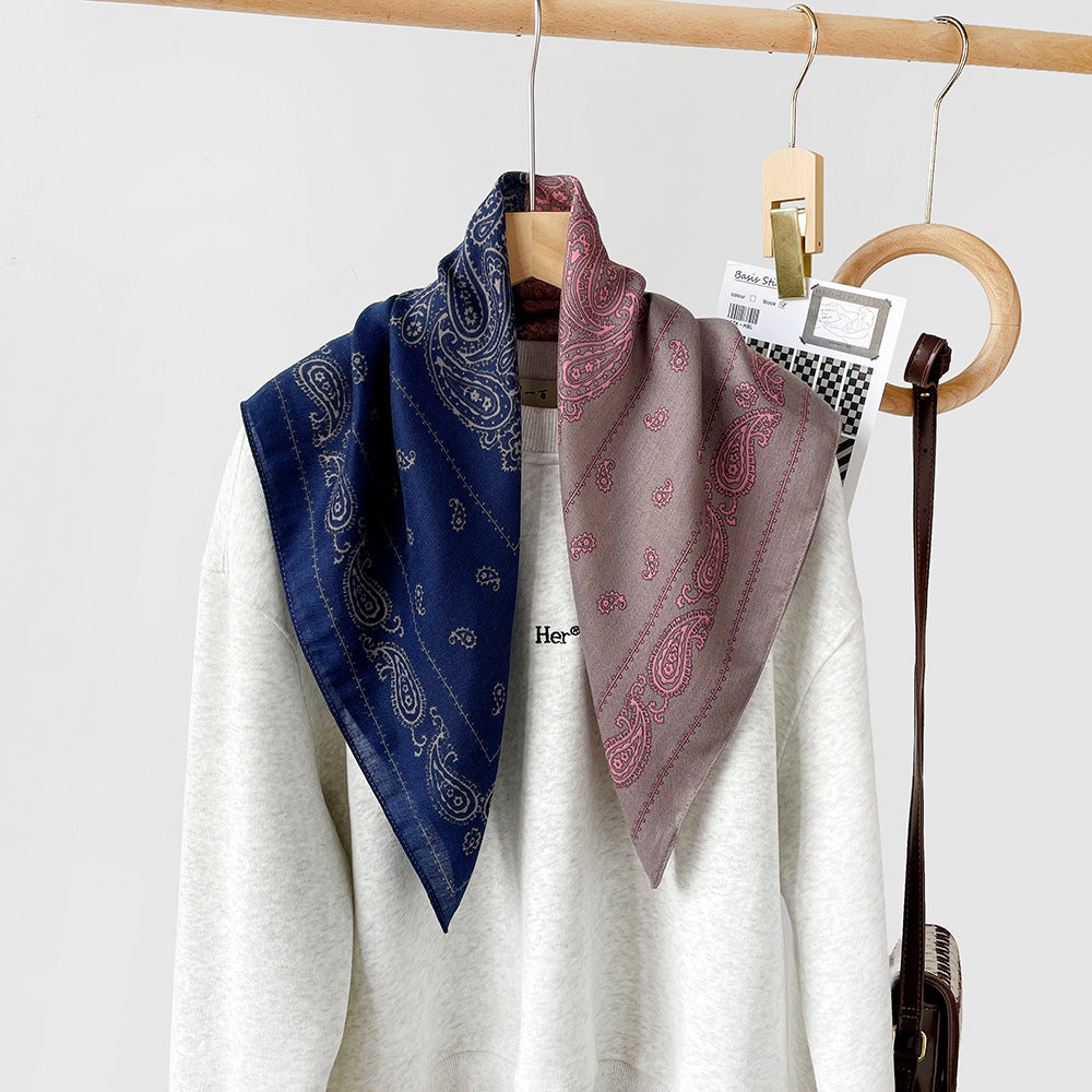 Splicing Print Vintage Square Silk Scarf