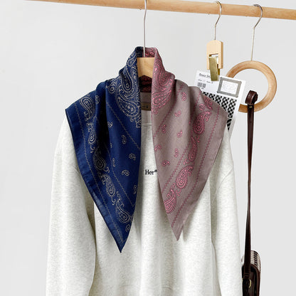 Splicing Print Vintage Square Silk Scarf
