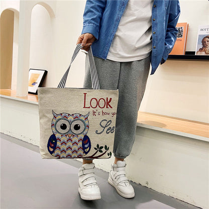 Ethnic Vintage Embroidered Canvas Tote Bag for Women