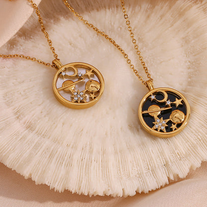 2+ Moon Star Shell Round Pendant Necklaces