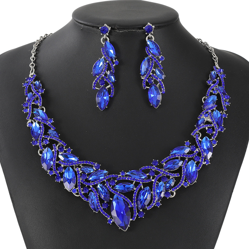 Crystal Gemstone Necklace and Earring Set with Floral Design for Elegant Occasions