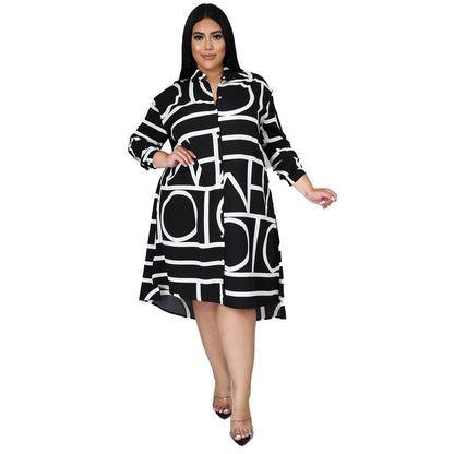 Floral Pleated Waist Shirt Dress Plus Size Casual