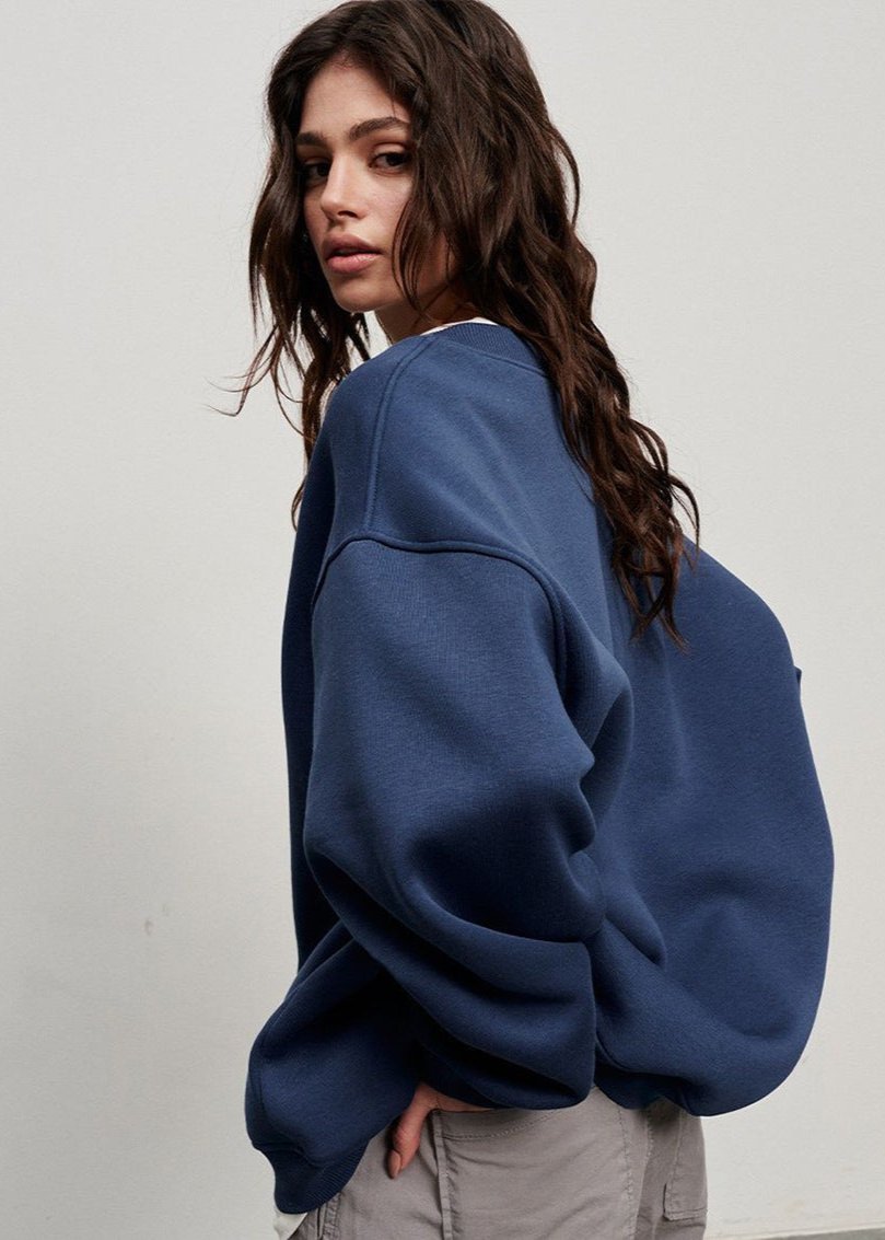 Oversized Cotton Blend Sweatshirt Navy Comfortable
