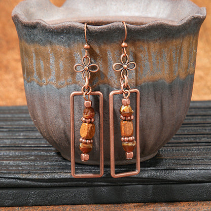 Geometric Alloy Earrings Stylish Bohemian Wood Dangle Earrings