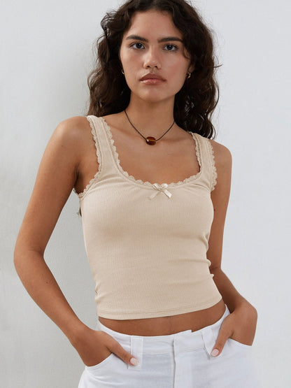 Stylish Lace Trim Knitted Crop Top