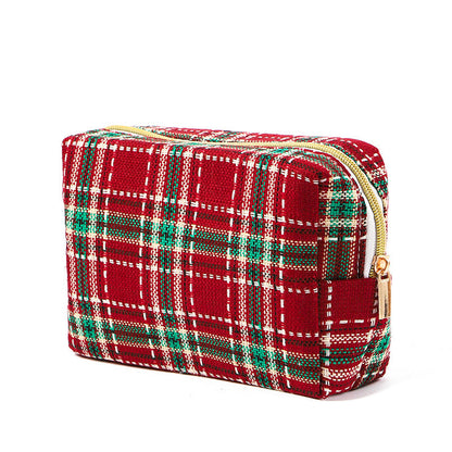 Vintage Christmas Plaid Snowflake Makeup Bag