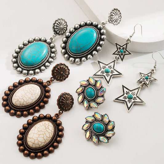 Turquoise Geometric Bohemian Alloy Earrings for Women