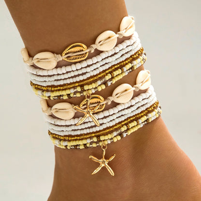 Bohemian Seashell Beaded Anklets Set With Starfish Elements