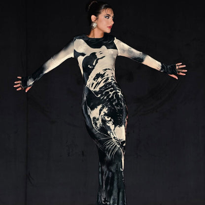 Elegant High-Waisted Bodycon Dress With Animal Print