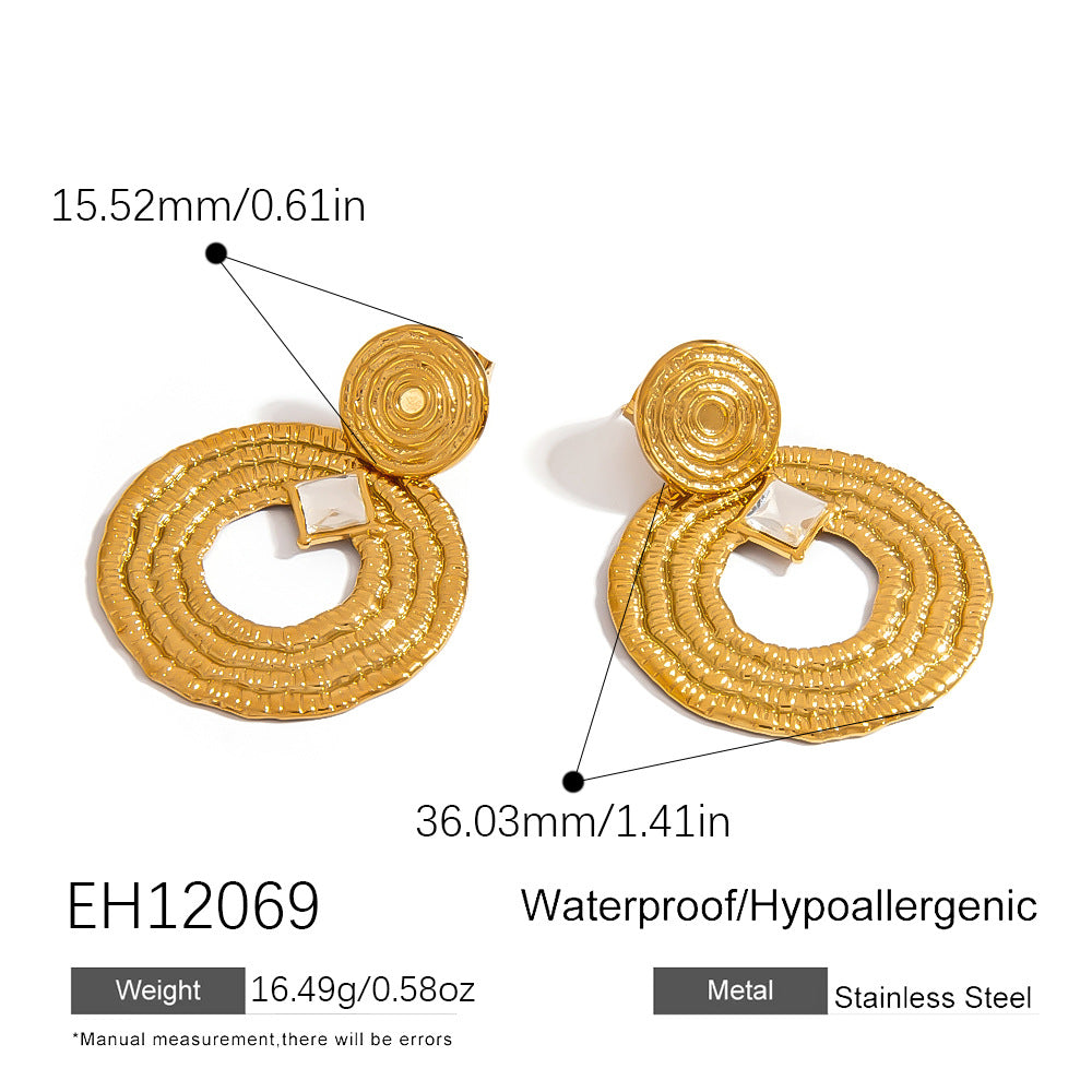 Trendy Vintage Circle Earrings with Rhinestones in Stainless Steel