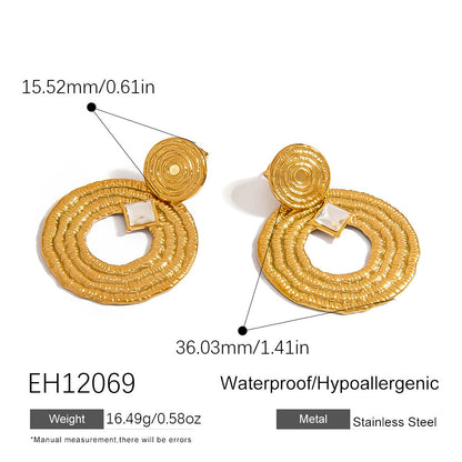 Trendy Vintage Circle Earrings with Rhinestones in Stainless Steel