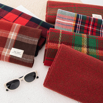 Retro Soft Wool Checkered Fringed Winter Scarf