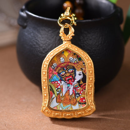 White Crystal Tiger'S Eye Stone Necklace Tibetan Style Goddess Of Wealth Zakiram Thangka Pendant Rope Girls Jewelry