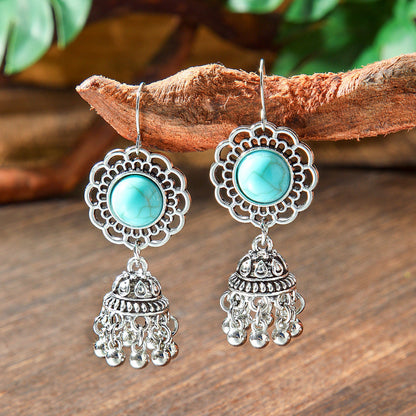 Bohemian Style Turquoise Earrings Set Oval Tassel Dangle Jewelry