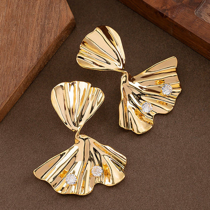 Elegant Ginkgo Leaf Earrings With Rhinestones For Women