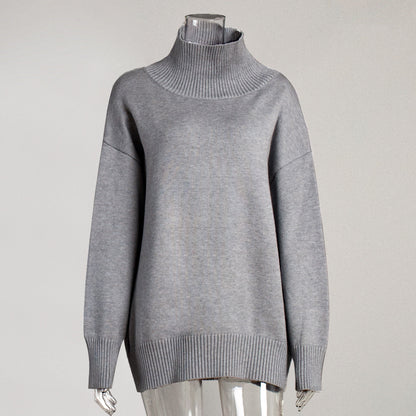 Winter High Neck Solid Color Knit Sweater