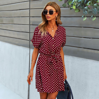 Polka-Dot Nipped-In Dress Summer A-Line Dress