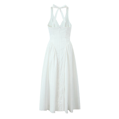 Elegant Solid Color Halter Maxi Dress