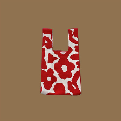 Trendy Cartoon Floral Knitted Tote Bag for Women