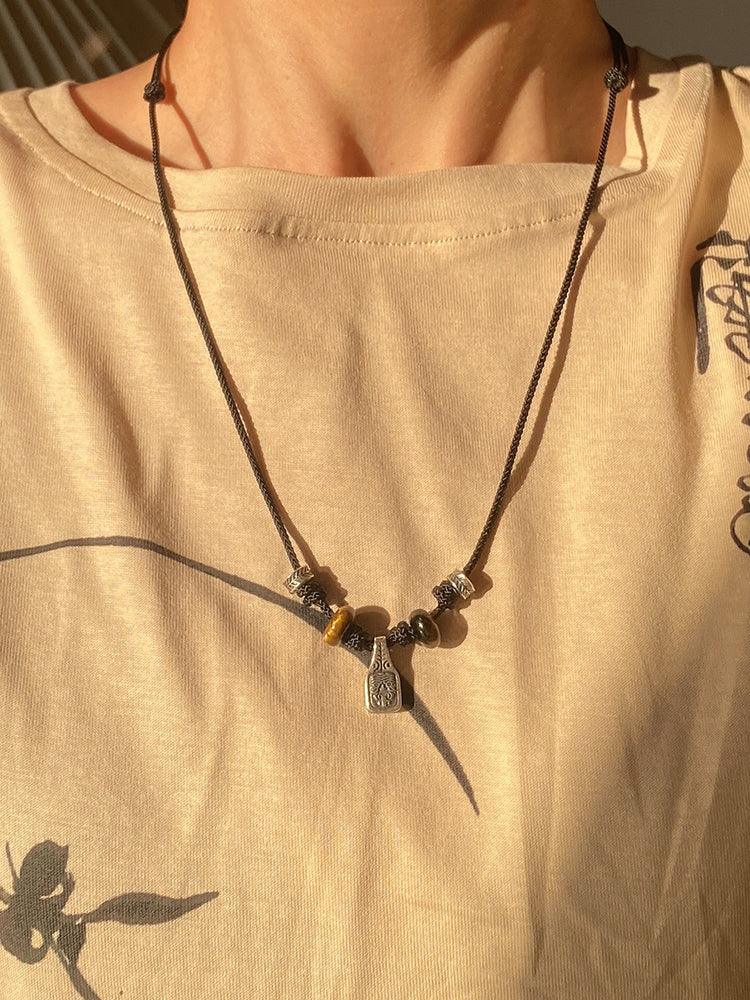 Small And High-End Design Sense Sterling Silver Zakiram Tibetan Style Rope Couple Necklace